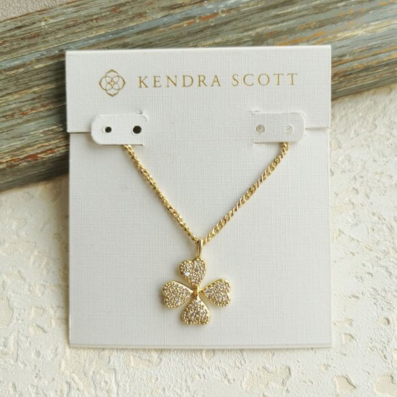Kendra Scott Clover White Crystal Gold Short Necklace - Picture 1 of 4